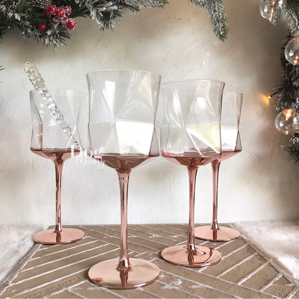 4 Luxe Habitat Rose Gold Jewel Shaped Wine Glass Box Sets